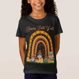 Gnomes Pumpkin Happy Fall Y'all Autumn Rainbow Tru T-Shirt