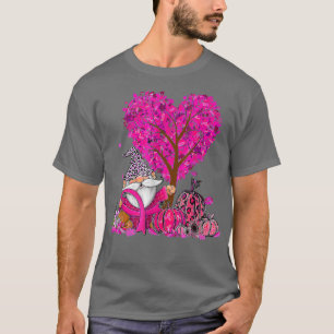 Gnomes Pumpkin Tree Autumn Breast Cancer Awareness T-Shirt
