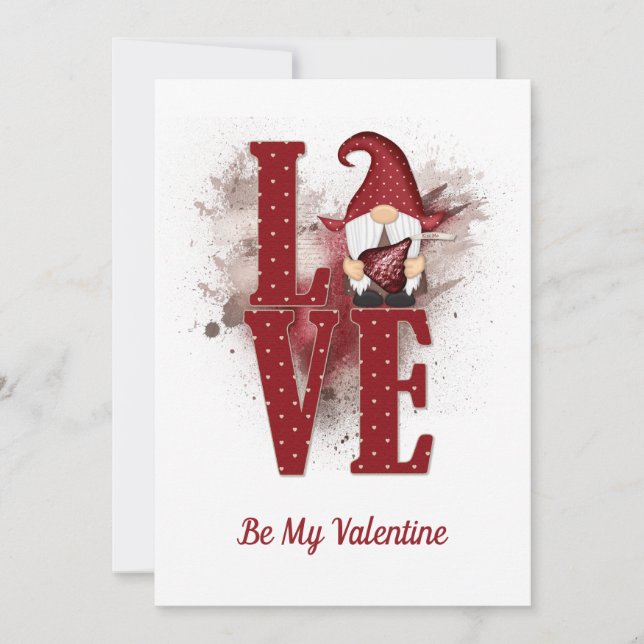 Gnomes Red Love Cute Personalise Valentine's day H Holiday Card (Front)
