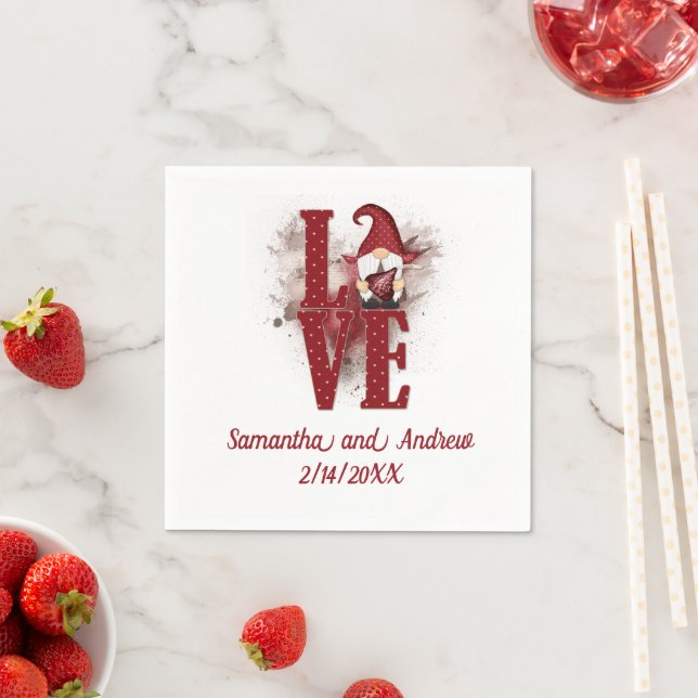 Gnomes Red Love Cute Valentine's day Wedding Napkin (Insitu)