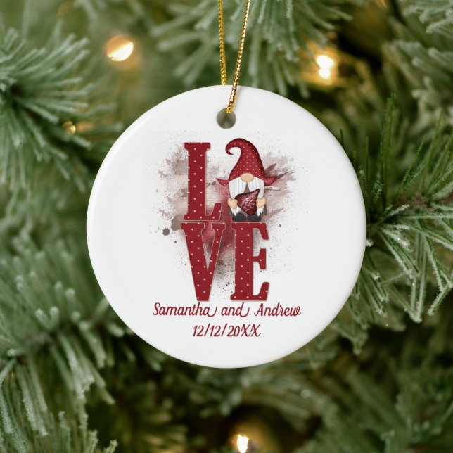 Gnomes Red Love Cute Wedding Date Christmas Ceramic Tree Decoration (Tree)