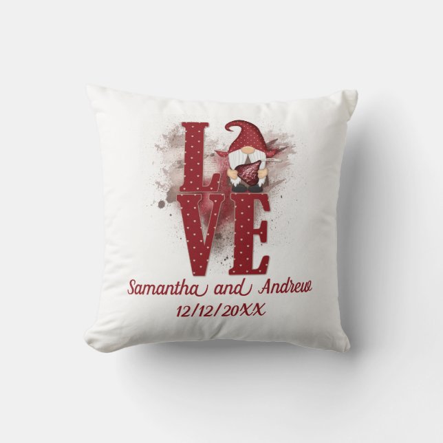 Gnomes Red Love Cute Wedding Date Valentine's day  Cushion (Front)