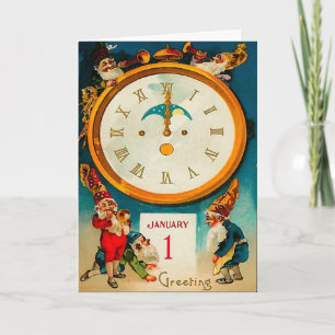 Gnomes - Ringing in the New Year Holiday Card