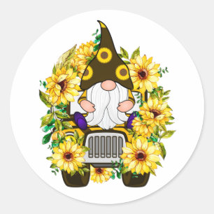 Gnomes Sunflower Truck Classic Round Sticker
