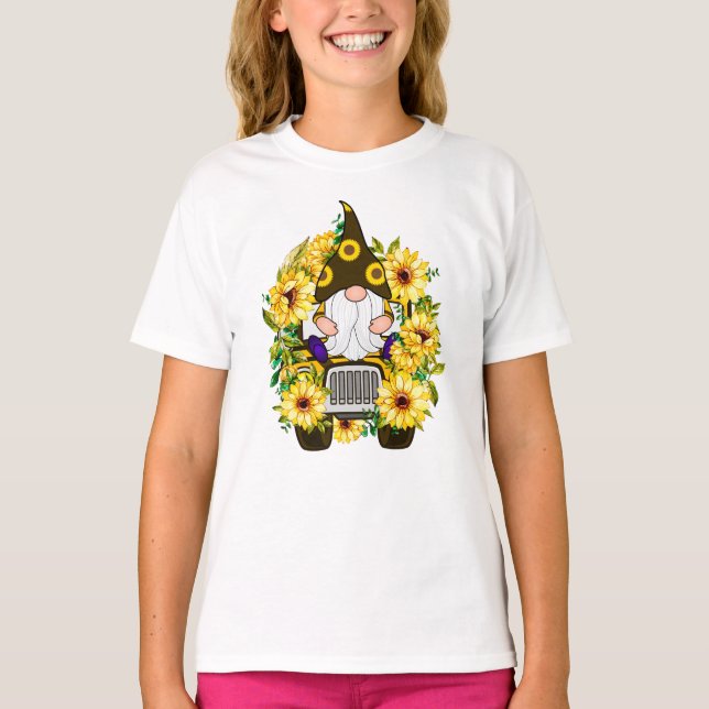 Gnomes Sunflower Truck Girl T-Shirt (Front)