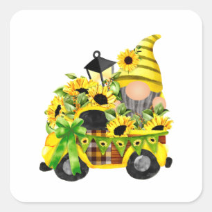 Gnomes Sunflower Truck Square Sticker