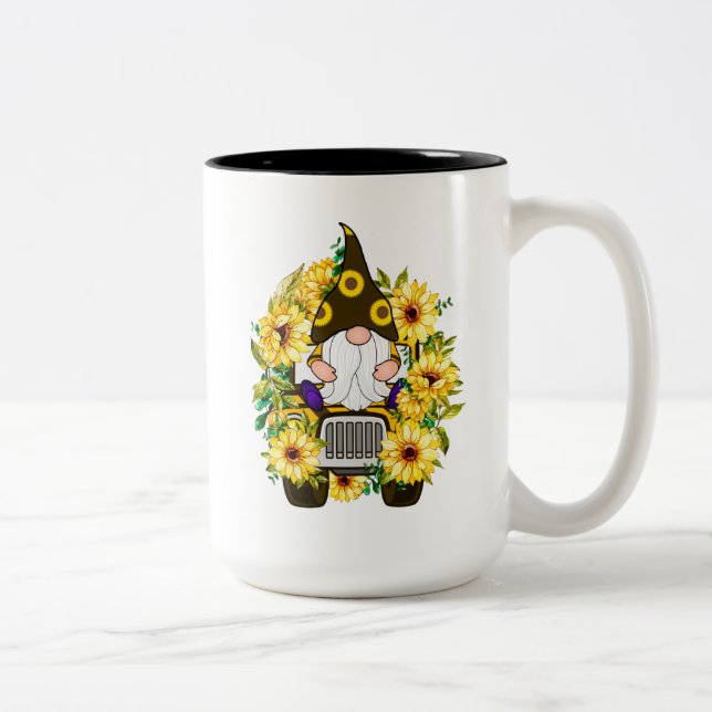 Gnomes Sunflower Truck Two-Tone Coffee Mug (Right)