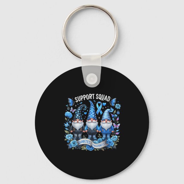 Gnomes Support Squad Diabetes Awareness Month Blue Key Ring (Front)