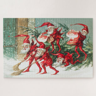 Gnomes sweeping snow with a broom jigsaw puzzle