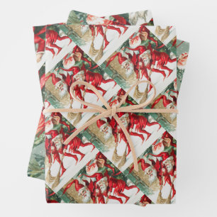 Gnomes sweeping snow with a broom wrapping paper sheet