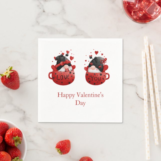 Gnomes Valentine's day Love You Personalised  Napkin (Insitu)