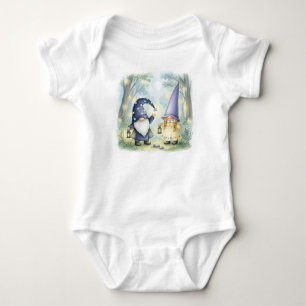  Gnomes Welcome the Night in the Forest, Watercolo Baby Bodysuit