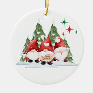 Gnomes Wishing You a Merry Christmas on a Ceramic Tree Decoration