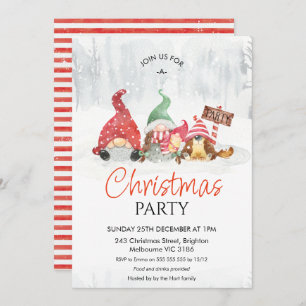 Gnomes with Baby and Dog Family Christmas Party Invitation