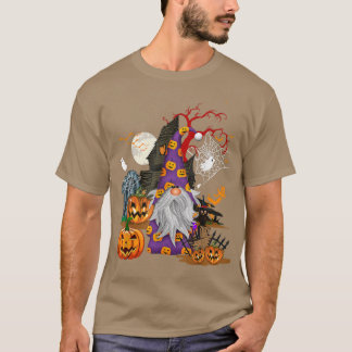 Gnomes With Scary Pumpkins Owl Witch Ghost Hallowe T-Shirt