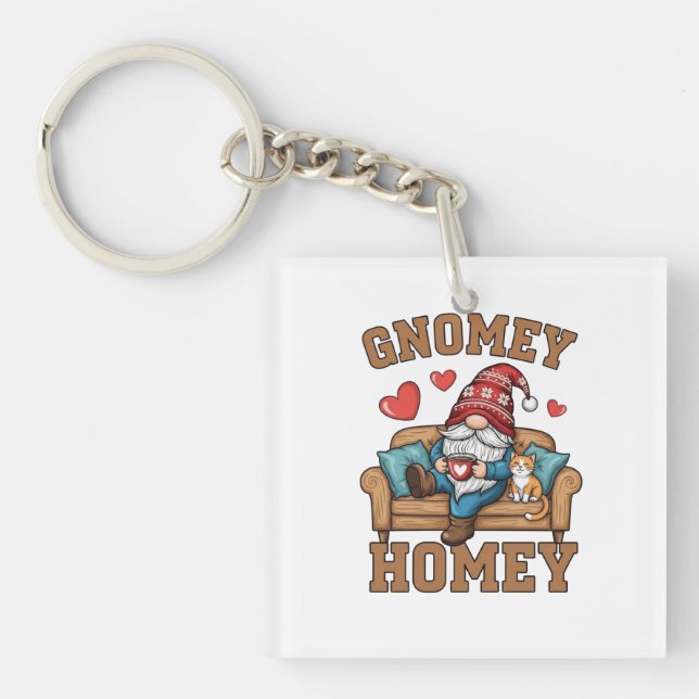 Gnomey homey gnome at home design key ring (Front)