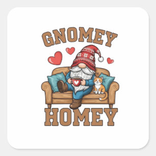 Gnomey homey gnome at home design square sticker
