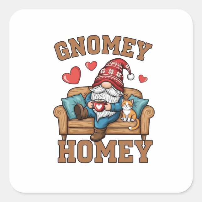 Gnomey homey gnome at home design square sticker (Front)