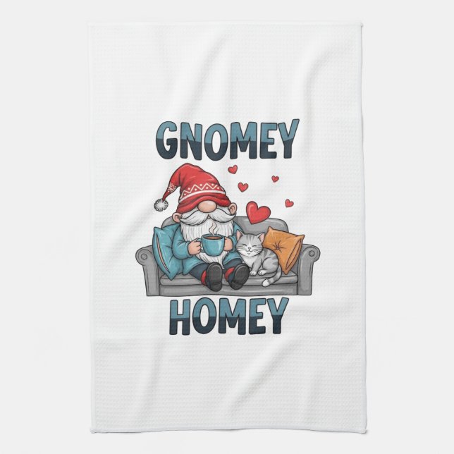 Gnomey homey gnome at home tea towel (Vertical)