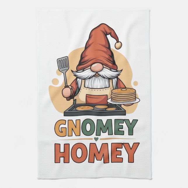 Gnomey homey pancakes design tea towel (Vertical)