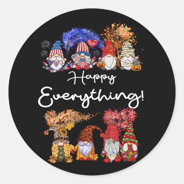 Gnomies Happy Everything Gnomes Holidays Season In Classic Round Sticker (Front)