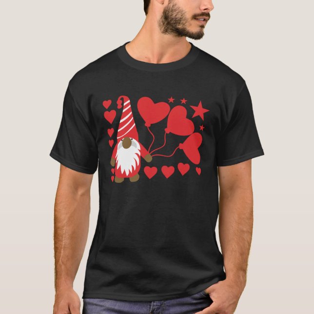 Gnomies Lovers Design Big Red Heart Valentines Day T-Shirt (Front)