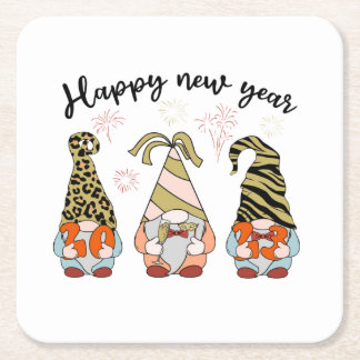 Gnomies New Year | New Year 2023 | Happy New Year Square Paper Coaster