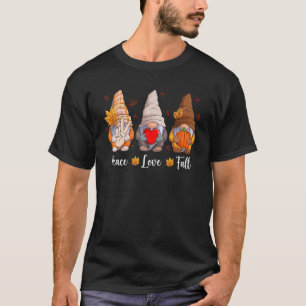 Gnomies Peace Love Fall Season Autumn Leaves T-Shirt