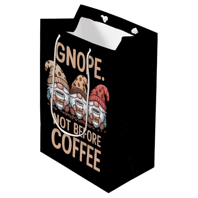Gnope Not Before Coffee Three Gnomes Cafein  Medium Gift Bag (Front Angled)