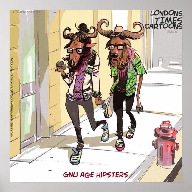 Gnu Age Hipsters Funny Rick London Poster (Front)