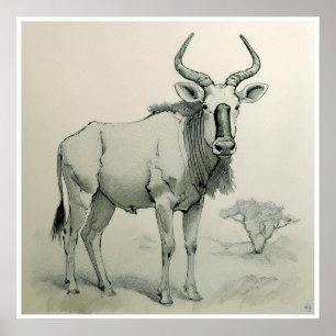 Gnu Drawing - Art Print