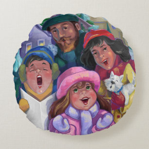 Go a Caroling Illustration Round Cushion