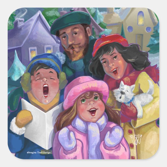 Go a Caroling Illustration Square Sticker (Front)