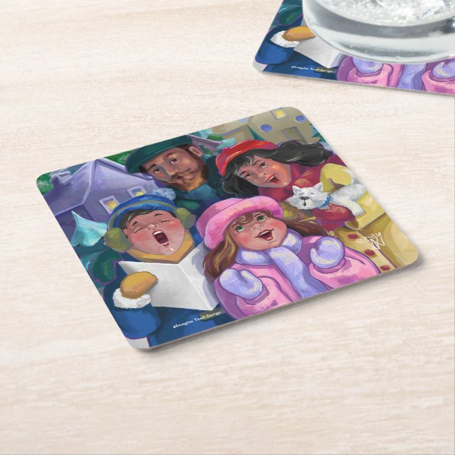 Go a Caroling Square Paper Coaster (Angled)