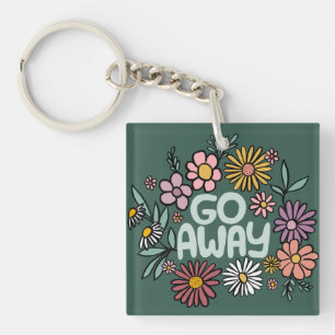 GO AWAY Funny Floral Cute Daisy Hand-Drawn Key Ring