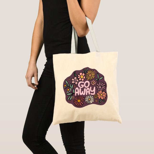 GO AWAY Funny Floral Cute Daisy Hand-Drawn Tote Bag (Front (Product))