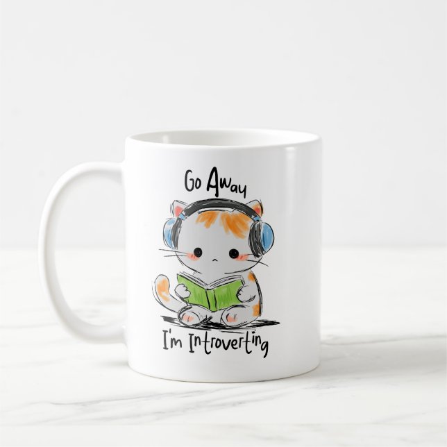 Go Away, I'm Introverting Cat Coffee Mug (Left)