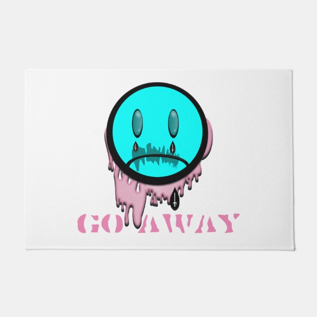 Go Away Pastel Goth Crying Emoji Floor Mat (Front)