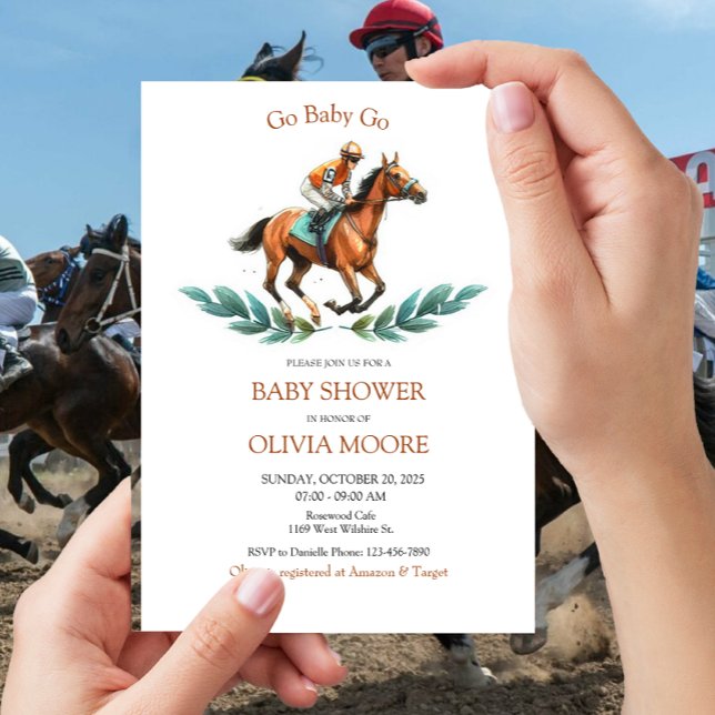 Go Baby Go, Greenery Horse Race Baby Shower Invitation (Creator Uploaded)