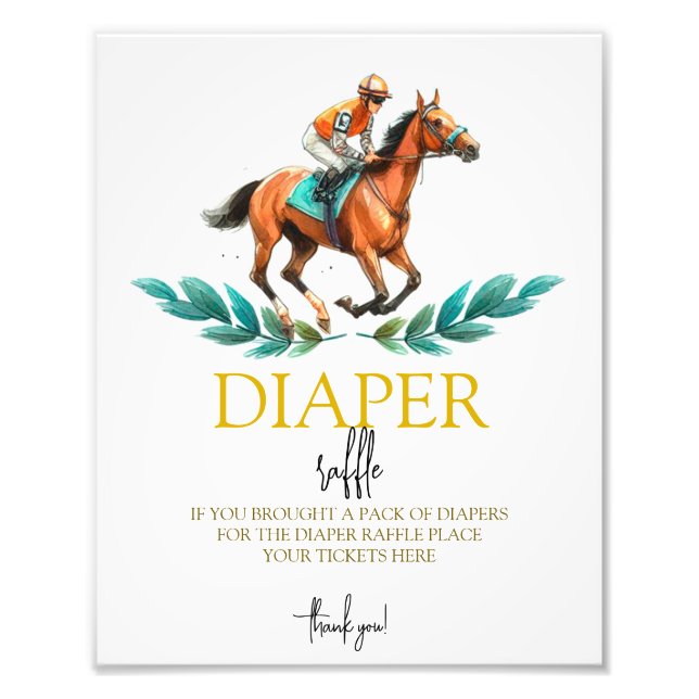 Go Baby Go, Greenery Horse Race Diaper Raffle Sign (Front)