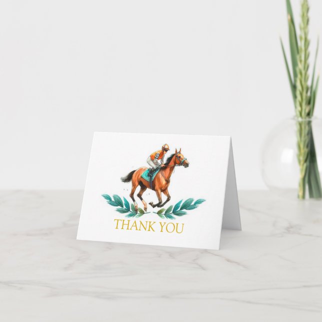 Go Baby Go, Greenery Horse Race Thank You Card (Front)