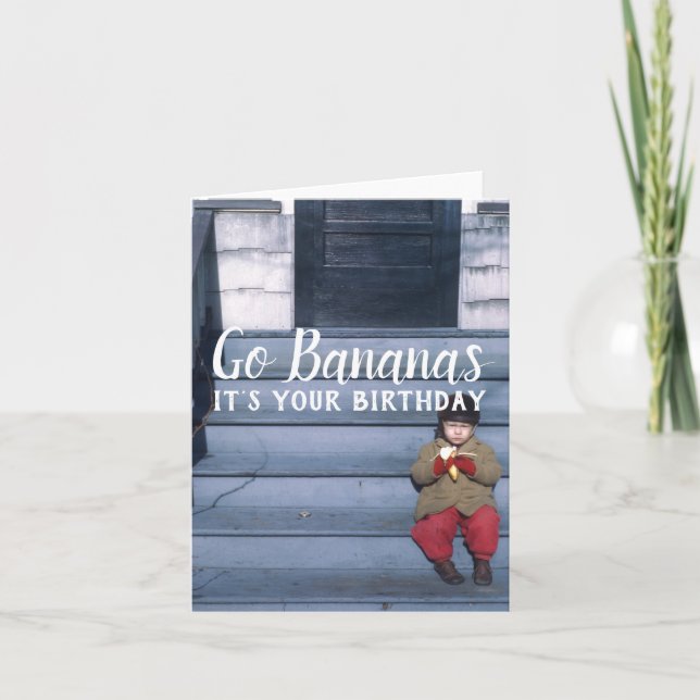 Go Bananas Boy Sitting on Steps Birthday Card (Front)