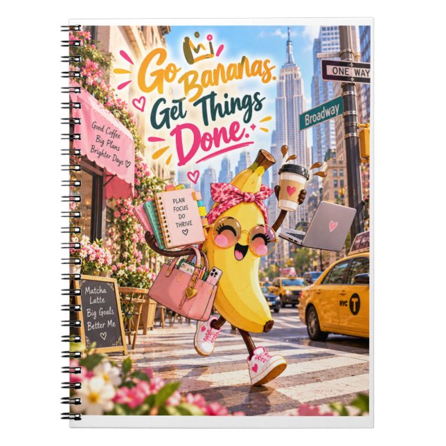 Go Bananas, Get Things Done Motivational Notebook (Front)