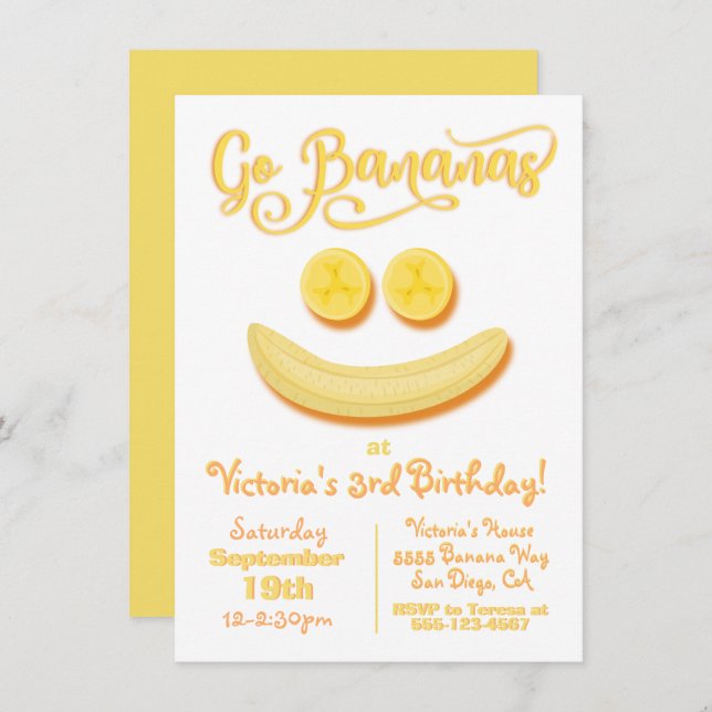 Go Bananas Happy Face Birthday Party Invitation (Front/Back)