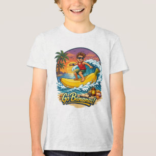 Go Bananas Surfing Boy Summer Beach Adventure Tri-Blend Shirt