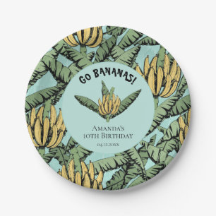 Go Bananas Turquoise Tropical Yellow Banana Leaves Paper Plate
