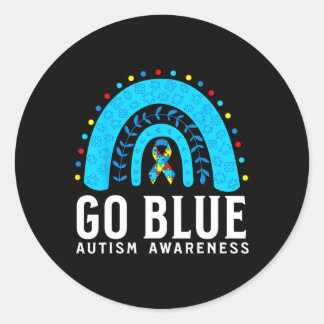 Go Blue Autism Awareness Support Gifts Blue Ribbon Classic Round Sticker