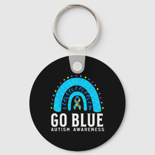 Go Blue Autism Awareness Support Gifts Blue Ribbon Key Ring