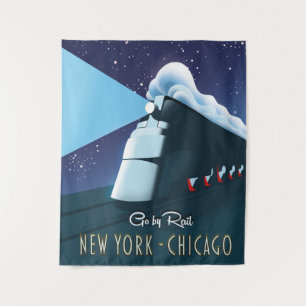 "Go by rail" New York - Chicago Poster Tapestry