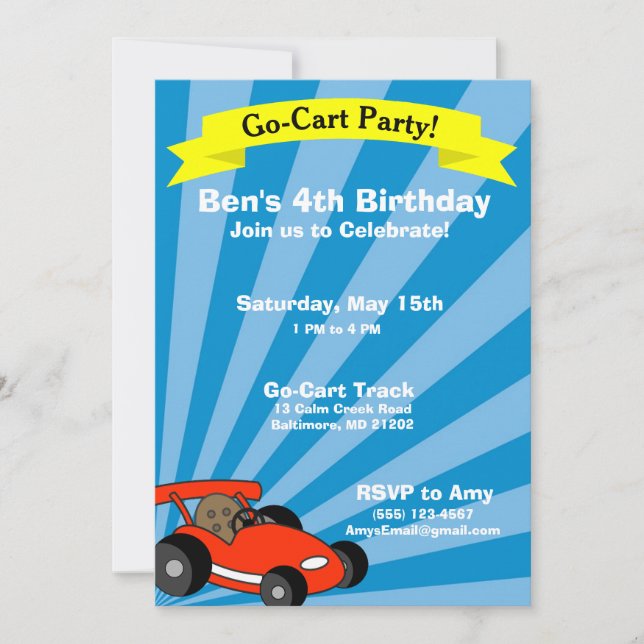 Go-Cart Birthday Party Theme Invitation (Front)